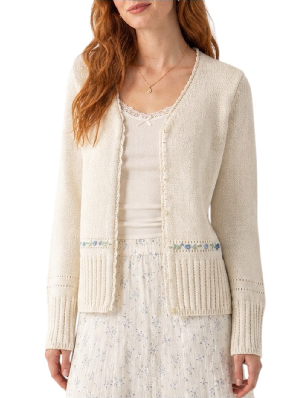 Vintage Northern Reflections Cream 3D Crochet Floral Knit Button Up Cardigan